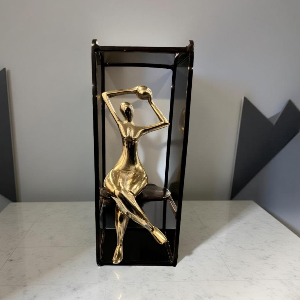 Art Deco. Brass Sculpture Black Frame Brass Statue - Mid Century Modern NWOT - Picture 3 of 10